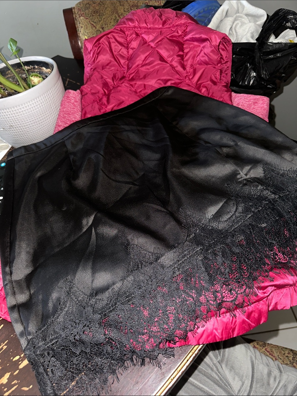 Urban Outfitters Black Satin Slip with Lace Trim